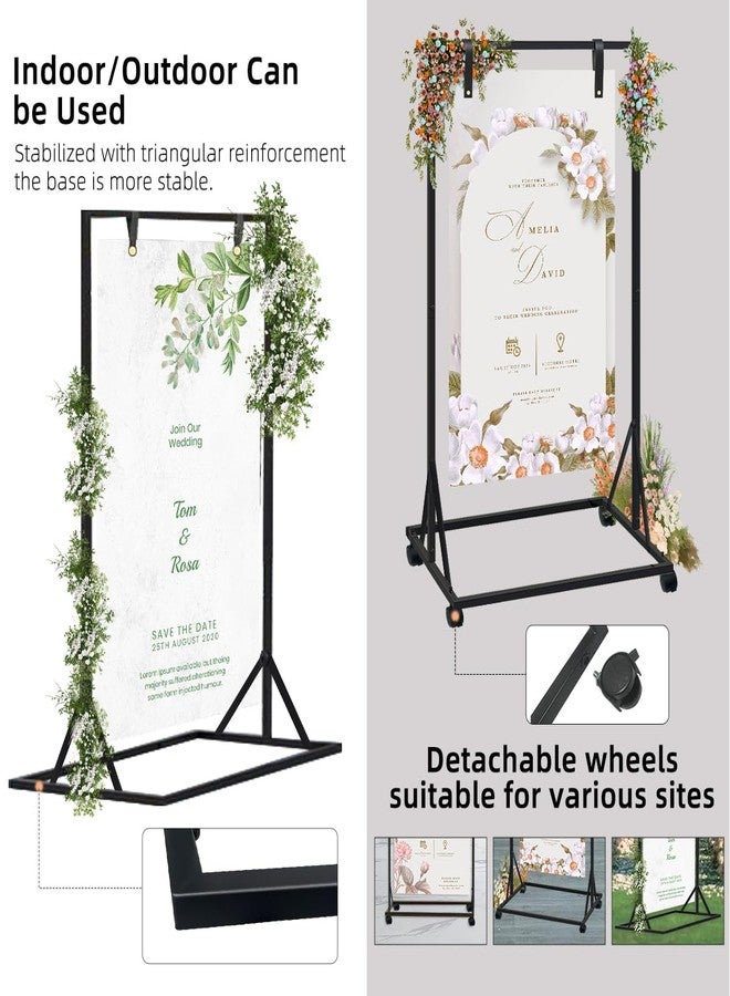 ZERTNROW Wedding Welcome Sign Holder with Detachable Casters, Adjustable Welcome to Our Wedding Sign Stand, Leather Hanging Straps,Stabilized with Triangular Reinforcement,Heavy Duty Easel Stand for Sign (black) - Image 3