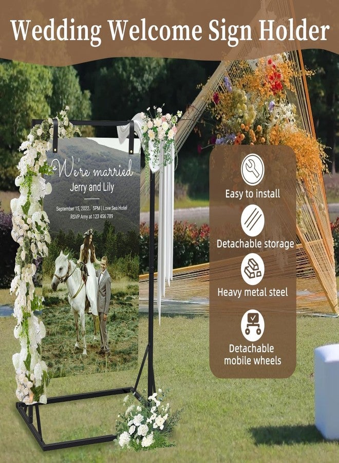 ZERTNROW Wedding Welcome Sign Holder with Detachable Casters, Adjustable Welcome to Our Wedding Sign Stand, Leather Hanging Straps,Stabilized with Triangular Reinforcement,Heavy Duty Easel Stand for Sign (black) - Image 4