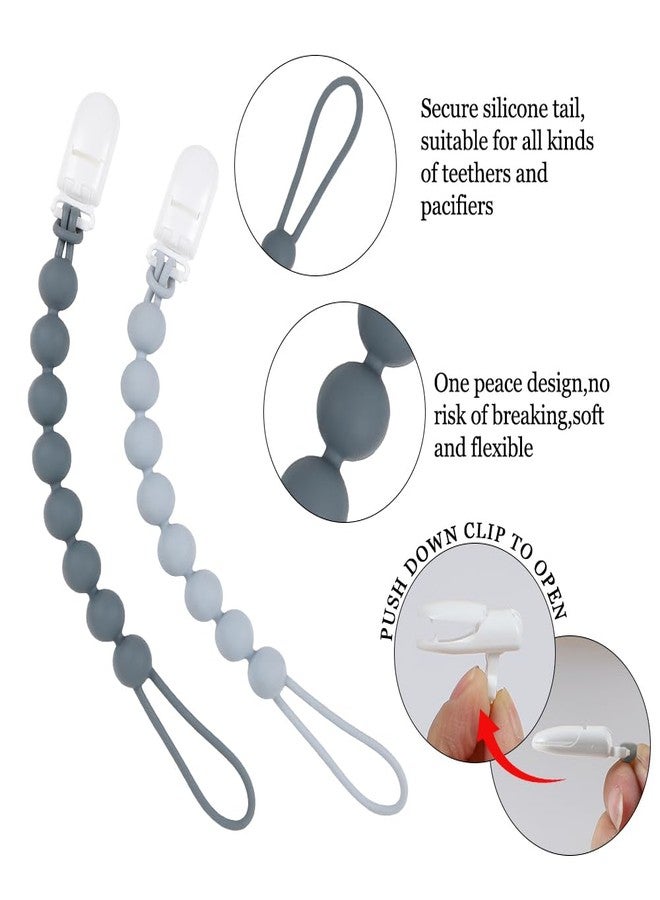 AmazingM 4 Pcs Gray Baby Silicone Teething Pacifier Clip,One-Piece Design,Round Shape,Smooth Surface,BPA Free. - Image 2