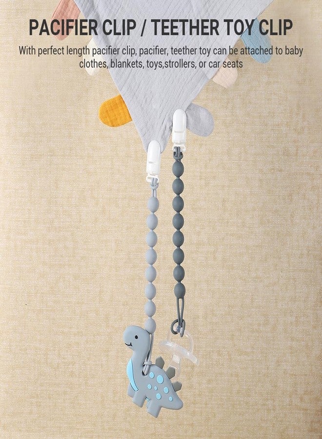 AmazingM 4 Pcs Gray Baby Silicone Teething Pacifier Clip,One-Piece Design,Round Shape,Smooth Surface,BPA Free. - Image 4