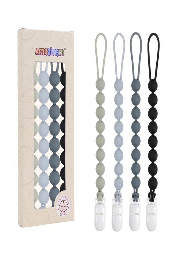 AmazingM 4 Pcs Gray Baby Silicone Teething Pacifier Clip,One-Piece Design,Round Shape,Smooth Surface,BPA Free. - Image 1