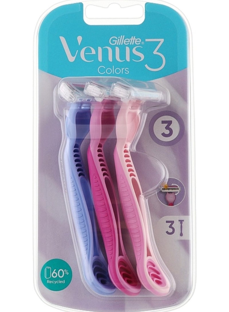 جيليت فينوس – شفرات حلاقة 3 شفرات للاستعمال مرة واحدة، عبوة من 3 قطع، متعددة الألوان - Image 2