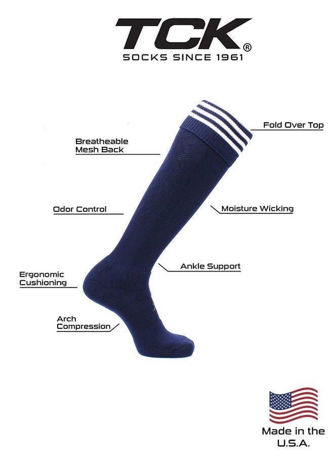 TCK Soccer Socks with Stripes Fold Down Premier (Navy/White, Large) - Image 4