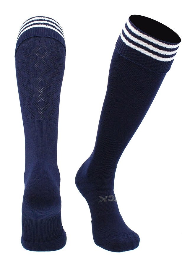 TCK Soccer Socks with Stripes Fold Down Premier (Navy/White, Large) - Image 1