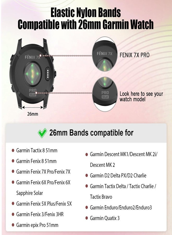Acortjl 26mm Elastic Watch Bands Compatible for Garmin Fenix 8 51mm/Tactix 8 51mm/Enduro/2X/epix Pro 51mm, Quickfit Nylon Band for Fenix 7X/6X Pro/5X Plus/3/Tactix/Descent MK2i Smartwatches - Image 2