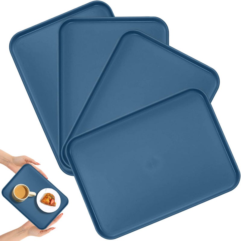 Vortipu 31CM Rectangular Serving Tray - BPA-Free, Reusable Wheat Straw Platter for Snacks, Food, Cookies & Party Serving (Blue, Pack of 4) - Image 1
