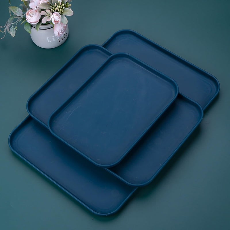 Vortipu 31CM Rectangular Serving Tray - BPA-Free, Reusable Wheat Straw Platter for Snacks, Food, Cookies & Party Serving (Blue, Pack of 4) - Image 4