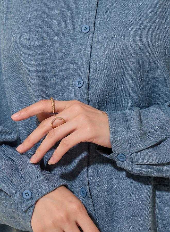 تايك تو قميص نسائي أزرق سادة بأكمام طويلة كبير الحجم - Image 4