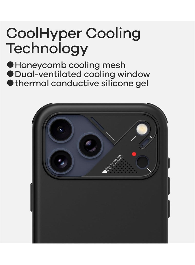 Aulumu حافظة ألومو A17 من الجلد النباتي CoolHyper لهاتف آيفون 17 برو | تحكم بالكاميرا | مع زعانف تبريد | راحة فاخرة | متوافقة مع MagSafe | تغليف كامل - أسود - Image 5