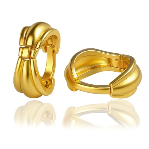 VAMA FASHIONS 18K Gold Plated Anti Tarnish Textured Classic Huggie Hoop Round Plain Bali Earrings Lightweight Traditional & Western Look Ear Hoops Stud Jewellery for Women & Girls - Image 1