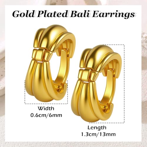 VAMA FASHIONS 18K Gold Plated Anti Tarnish Textured Classic Huggie Hoop Round Plain Bali Earrings Lightweight Traditional & Western Look Ear Hoops Stud Jewellery for Women & Girls - Image 3