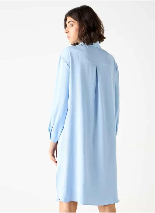 2Xtremz 2Xtremz Embellished Shirt Dress with Collar and Long Sleeves