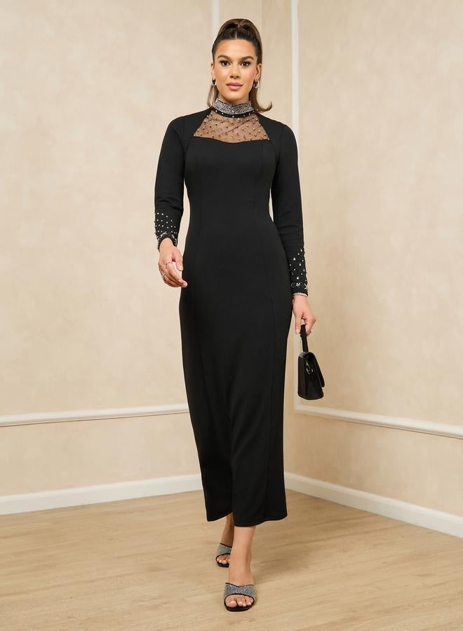 Styli Embellished Neckline Column Dress - Image 1