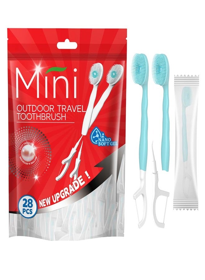 KUGUAN 28 Packs Mini Brushes-Disposable Toothbrushes with Toothpaste+Tongue Scraper+Floss+Toothpick Individually Wrapped Prepasted Toothbrush Softex Bristles Travel Toothbrush (Mint - Image 1