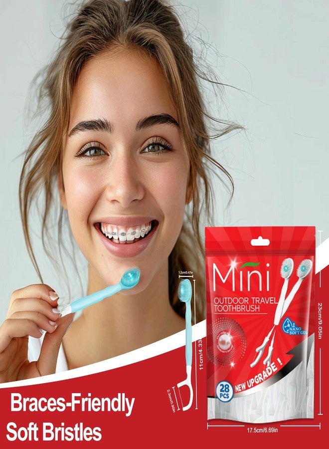 KUGUAN 28 Packs Mini Brushes-Disposable Toothbrushes with Toothpaste+Tongue Scraper+Floss+Toothpick Individually Wrapped Prepasted Toothbrush Softex Bristles Travel Toothbrush (Mint - Image 5