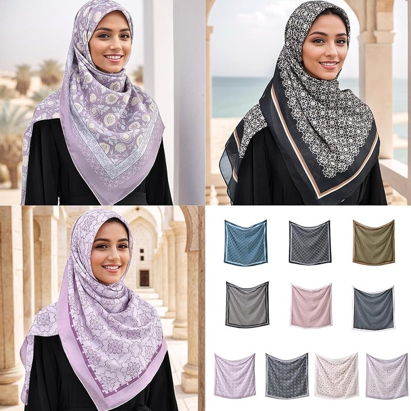 Square Neck Scarf Polyester Large Neckerchief Color 9 Stylish Print Unique Hemming Fashionable Everyday Wear - Image 3