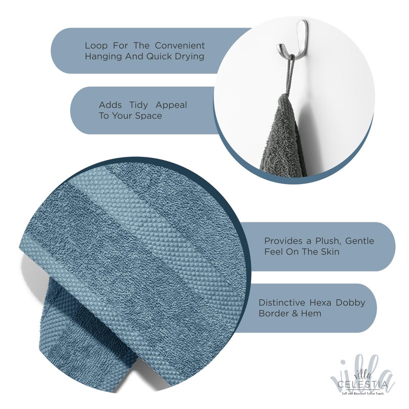 Villa Celestia 100% Cotton Wash Cloth for face & Body Set of 6, (12 x 12 inches) Sustainable, Soft, Highly Absorbent, Combed Cotton Wash Cloths Pack of 6 for Hotels, Spa, Bathroom, Dorm, Blue - Image 4