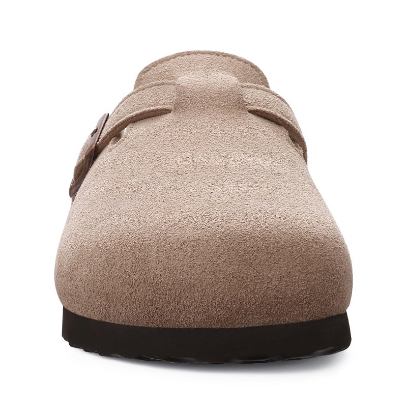 ODOLY Genuine Suede Clogs for Women Men Soft Cork Footbed Leather Mules Comfort Potato Shoes with Arch Support, Taupe 39 - Image 3