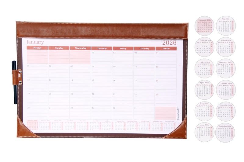 Sukeshcraft 15.3 × 22.2 Inch Large Desk Planner Calendar | 12-Month Desktop Planner (January 2026 – December 2026) | with Protective Sheet (Tan) - Image 1