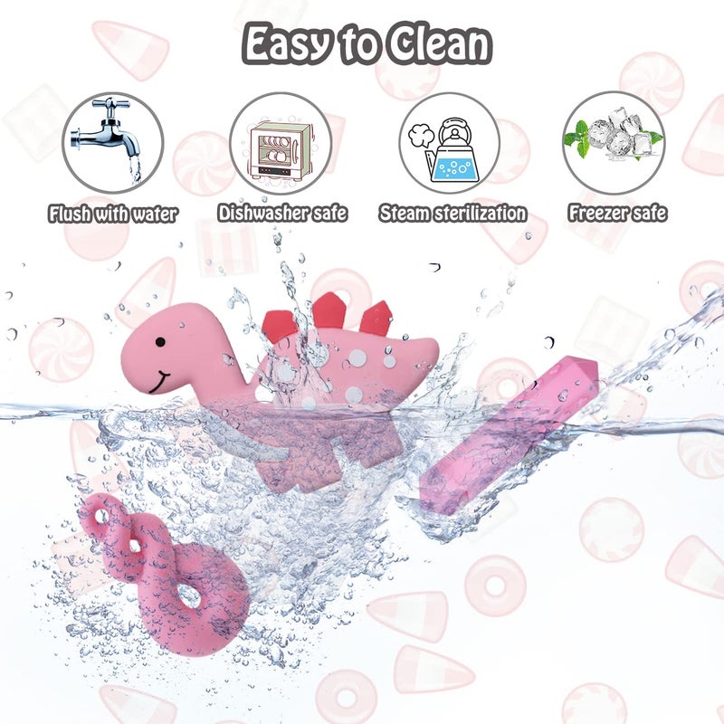 MaberryTech Direct Chew Necklace for Sensory Kids Girls, 5 Pack Chewy Necklace Sensory Chew Toys for Autistic Children or Adults with ADHD, SPD, Anxiety, Silicone Pink Dinosaur Stim Toy - BPA Free - Image 3