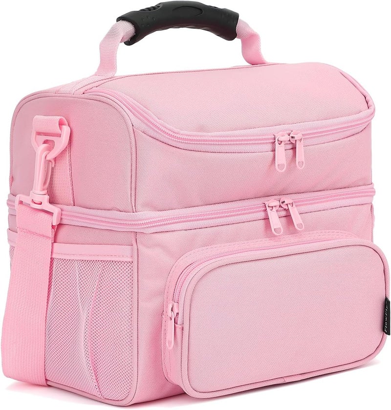 FlowFly Double Layer Cooler Insulated Lunch Bag Adult Lunch Box Large Tote Bag for Men, Women, With Adjustable Strap,Front Pocket and Dual Large Mesh Side Pockets - Image 1