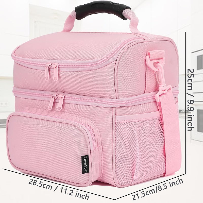 FlowFly Double Layer Cooler Insulated Lunch Bag Adult Lunch Box Large Tote Bag for Men, Women, With Adjustable Strap,Front Pocket and Dual Large Mesh Side Pockets - Image 3