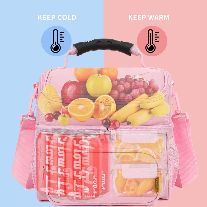 FlowFly Double Layer Cooler Insulated Lunch Bag Adult Lunch Box Large Tote Bag for Men, Women, With Adjustable Strap,Front Pocket and Dual Large Mesh Side Pockets - Image 2