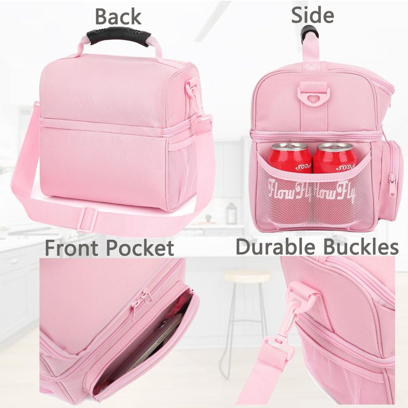 FlowFly Double Layer Cooler Insulated Lunch Bag Adult Lunch Box Large Tote Bag for Men, Women, With Adjustable Strap,Front Pocket and Dual Large Mesh Side Pockets - Image 5