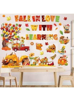 HOWAF HOWAF Fall Classroom Decorations Fall in Love with Learning Bulletin Board Set for Autumn Chalkboard School, Fall Maple Leaves Cutout Leaning Cutouts for Thanksgiving Wall Class Blackboard Decor  - Image 4