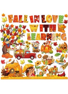 HOWAF HOWAF Fall Classroom Decorations Fall in Love with Learning Bulletin Board Set for Autumn Chalkboard School, Fall Maple Leaves Cutout Leaning Cutouts for Thanksgiving Wall Class Blackboard Decor  - Image 1