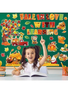 HOWAF HOWAF Fall Classroom Decorations Fall in Love with Learning Bulletin Board Set for Autumn Chalkboard School, Fall Maple Leaves Cutout Leaning Cutouts for Thanksgiving Wall Class Blackboard Decor  - Image 5