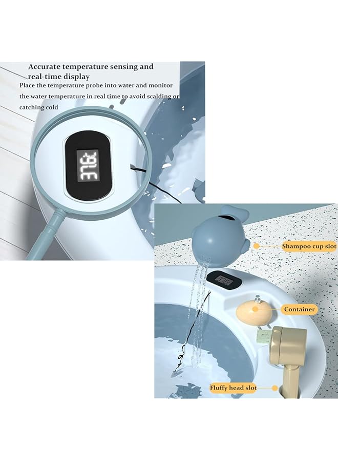 Foldable Baby Bath Tub Newborn Baby Tub With Soft Bath Mat And Bath Net，Portable Bathtub With Temperature Sensor，For Newborns Baby And Toddlers (Blue Bath Mat+Real Time Sensor) - Image 5