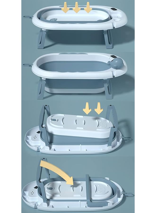 Foldable Baby Bath Tub Newborn Baby Tub With Soft Bath Mat And Bath Net，Portable Bathtub With Temperature Sensor，For Newborns Baby And Toddlers (Blue Bath Mat+Real Time Sensor) - Image 4