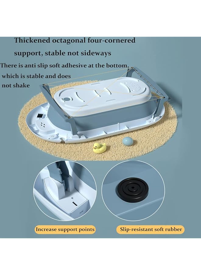 Foldable Baby Bath Tub Newborn Baby Tub With Soft Bath Mat And Bath Net，Portable Bathtub With Temperature Sensor，For Newborns Baby And Toddlers (Blue Bath Mat+Real Time Sensor) - Image 3