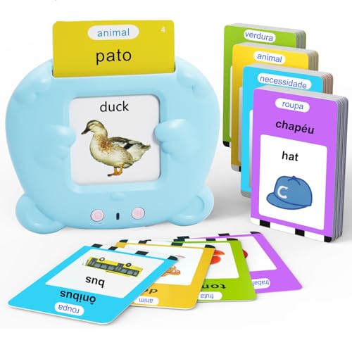 MAYAPHILOS 224 Words Brazil Portuguese and English Talking Flash Cards for Toddlers Autism Sensory Toys Portuguese Language Learning Educational Montessori Speech Therapy Toys Gifts for Kids - Image 1