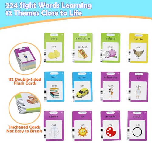 MAYAPHILOS 224 Words Brazil Portuguese and English Talking Flash Cards for Toddlers Autism Sensory Toys Portuguese Language Learning Educational Montessori Speech Therapy Toys Gifts for Kids - Image 5