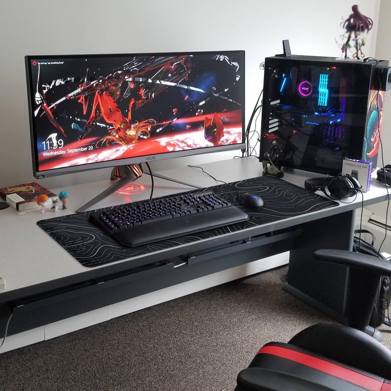 Renyqatt Gaming Mouse Pad Large 31.5 x 11.8in Topographic Keyboard Mousepad for Non-Slip Base and Stitched Edge, Extended Desk Pad XL Desk Mat (Black) - Image 3