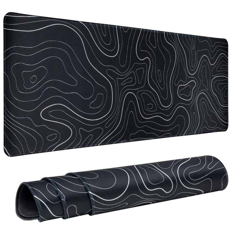 Renyqatt Gaming Mouse Pad Large 31.5 x 11.8in Topographic Keyboard Mousepad for Non-Slip Base and Stitched Edge, Extended Desk Pad XL Desk Mat (Black) - Image 1