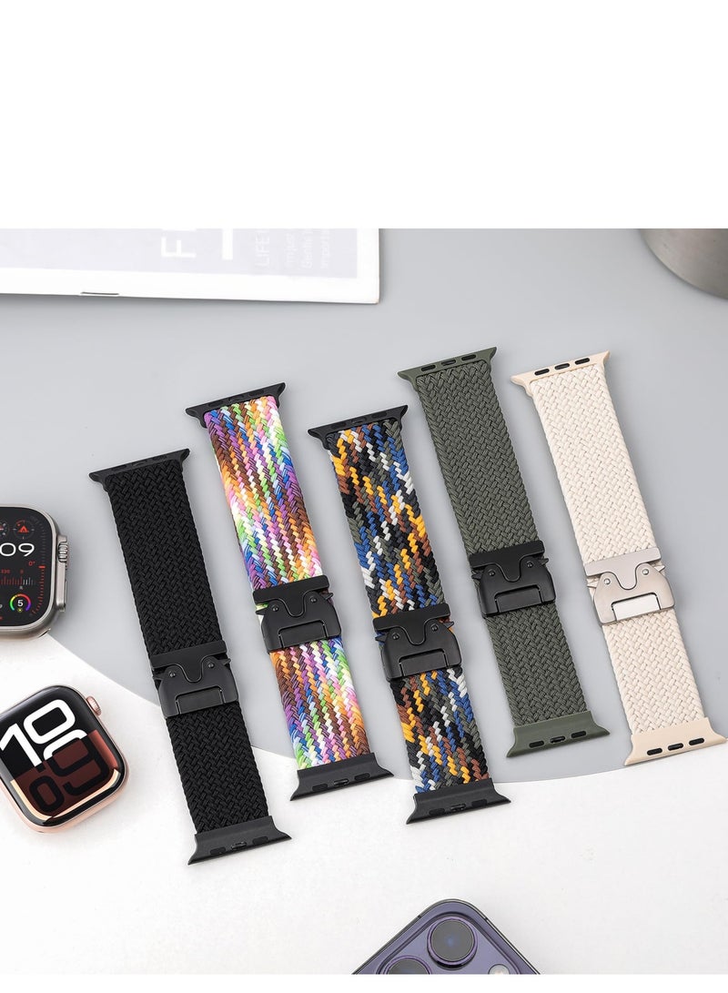 SZOXST Compatible for Apple Watch Band 49mm 46mm 45mm 44mm 42mm Elastic Nylon Braided Secure u0026 Comfortable Stretchy Strap for Women Men,Parachute Buckle Bands for iWatch Ultra 3/2/1 Series 11 10 9 8 7 6 5 4 3 SE Black - Image 4