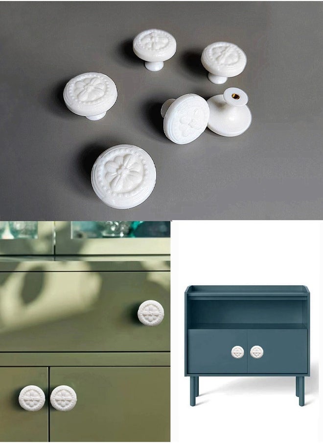 Generic 6 Pcs Vintage White Knobs Handle Pulls 35mm Plastic Round Knobs for Cabinet Drawer Kitchen Bathroom Cupboard Home Office Furniture  - Image 1