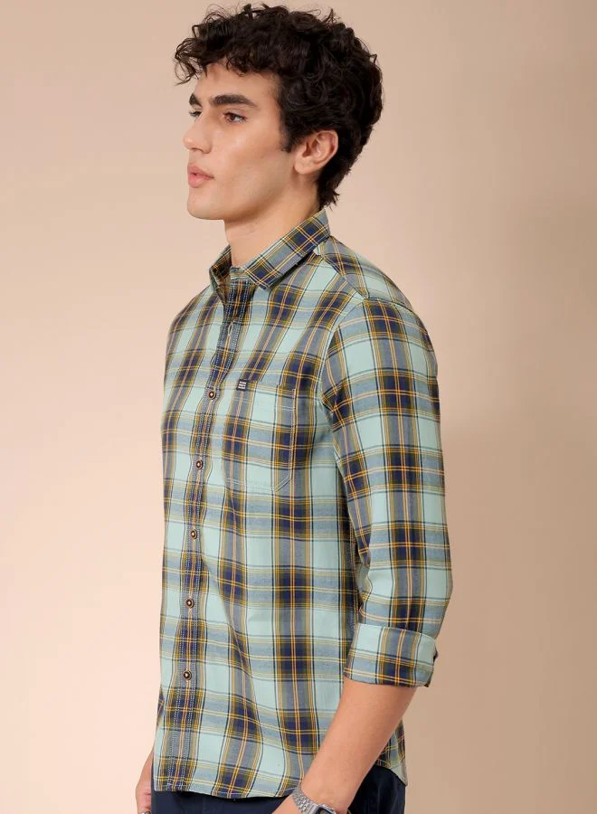 شركة المرآب الهندية Men Regular Fit Checkered Full Sleeves Cutaway Collar Casual Shirt