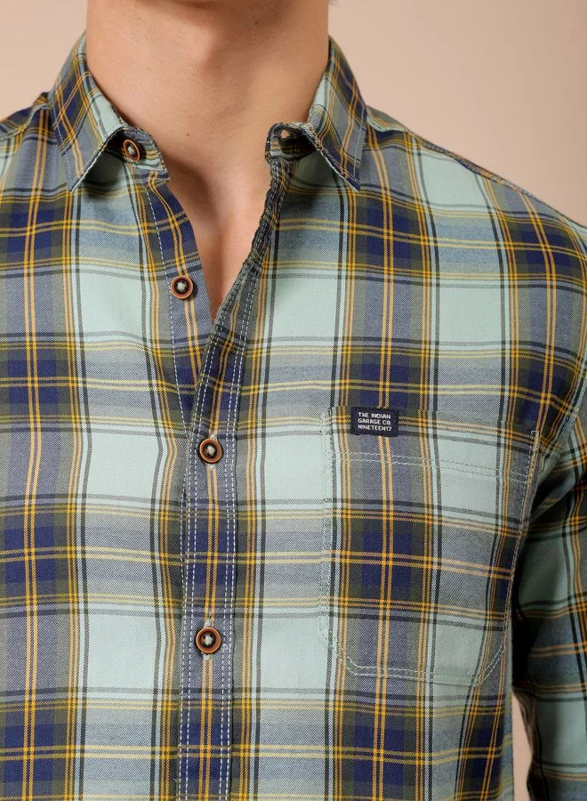 شركة المرآب الهندية Men Regular Fit Checkered Full Sleeves Cutaway Collar Casual Shirt