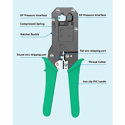 VIVOCH RJ45 RJ12 RJ11 Modular Crimper for Cat5 Cat5E Cat6 Cat6A 8P/6P Ethernet Cable Plugs Network Connectors Strip Cut and Crimp Tool - Image 2