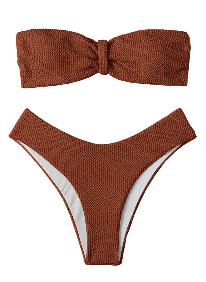 MARGOUN Women's High Waist Large Size Swimsuit Women's Bandeau Lingerie Set Swimsuits Beachwear Set Coffee Color / L (Bust 91-96/Waist 71-76/Hip 96-101) - Image 4
