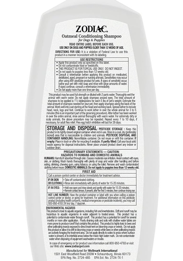 Zodiac Oatmeal Conditioning Shampoo for Dogs & Puppies - 18 Ounce - Image 2