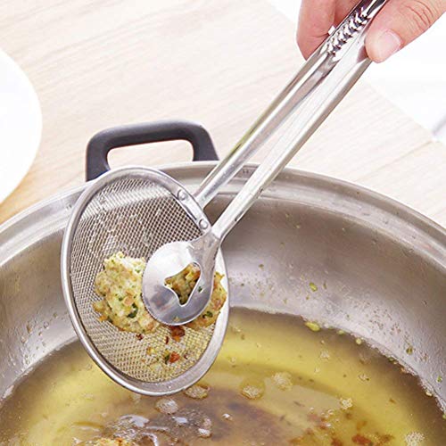 Homava Stainless Steel 2 in 1 Fry Tool Filter Spoon Snack Strainer with Clip Tong, 28 X 10 X 2 cm, Silver - Image 3