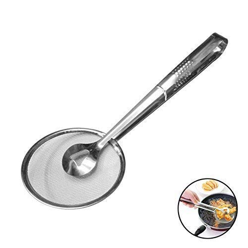 Homava Stainless Steel 2 in 1 Fry Tool Filter Spoon Snack Strainer with Clip Tong, 28 X 10 X 2 cm, Silver - Image 2
