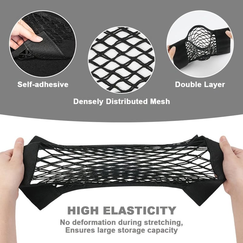 3pcs Car Trunk Storage Nets Black Durable Elastic Bands For SUVs And Cars Adhesive Tidy Hold Tools Groceries Car Care Products - Image 2