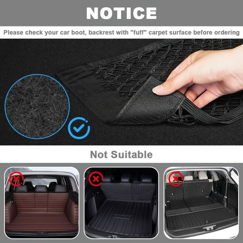 3pcs Car Trunk Storage Nets Black Durable Elastic Bands For SUVs And Cars Adhesive Tidy Hold Tools Groceries Car Care Products - Image 3