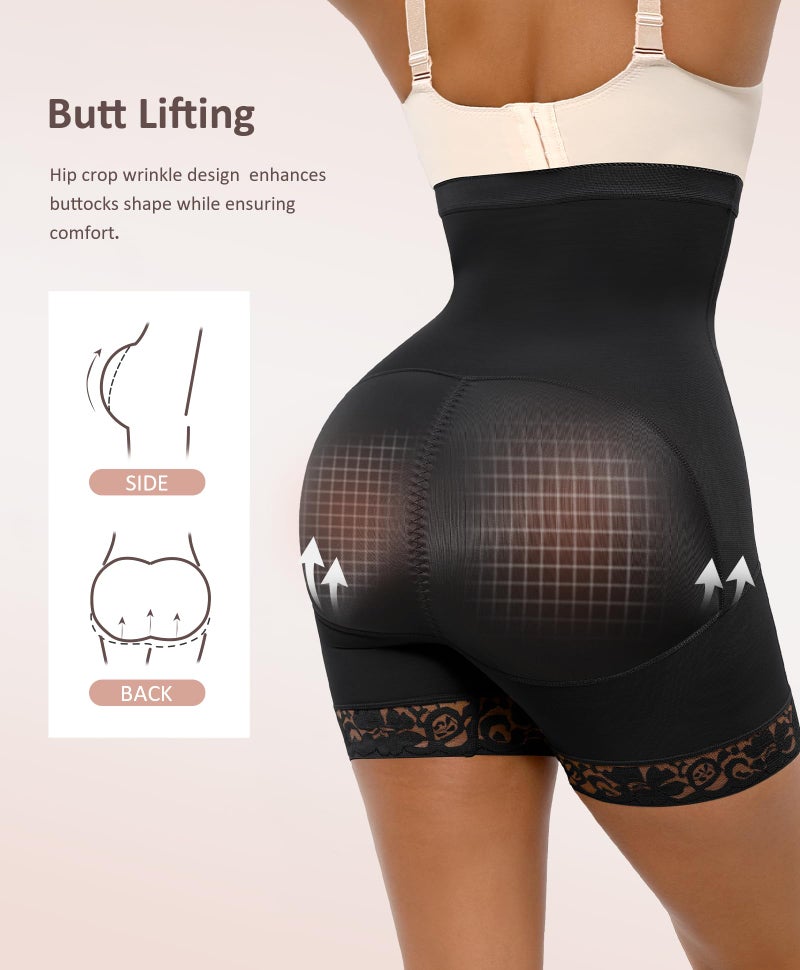 FeelinGirl High-Waisted Shapewear Tummy Control for Women Faja Body Shaper Shorts Butt Lifting Black S - Image 3